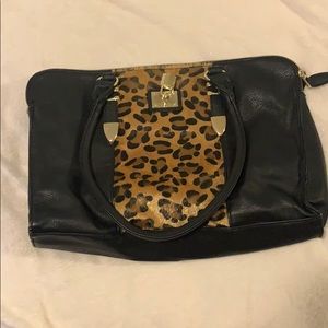 Black and leopard purse